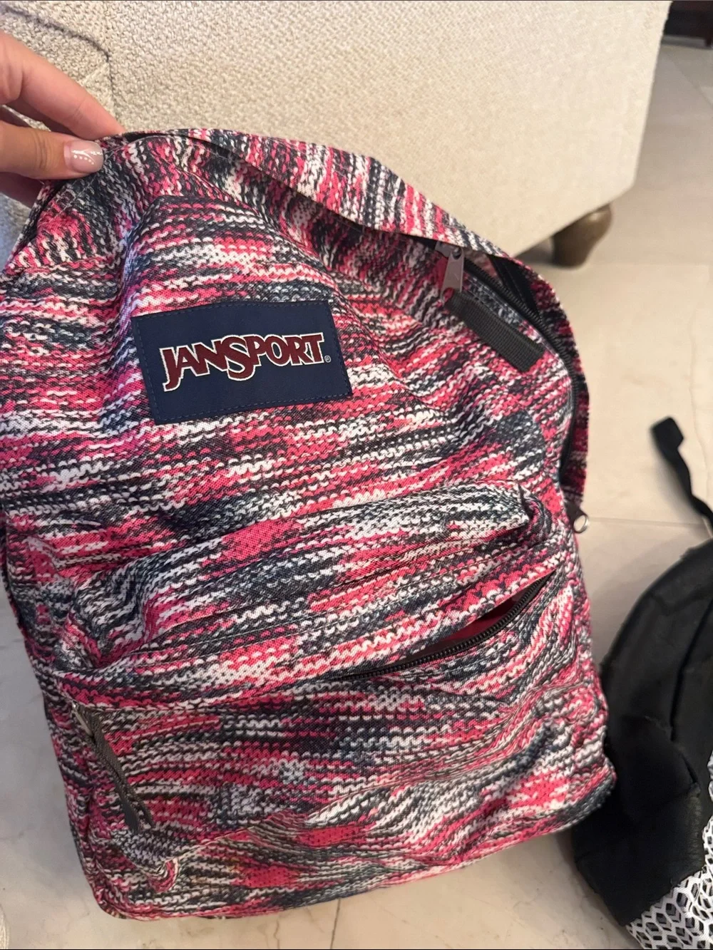 Jansport Pink Black White Knit-Pattern Backpack